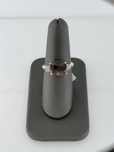 14ky Smokey Quartz and Diamond Ring