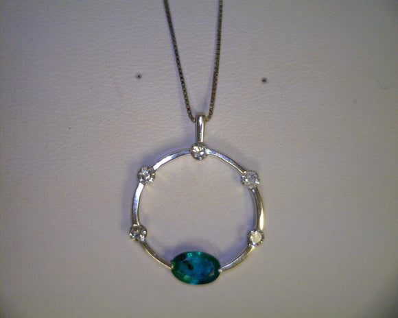 14k Diamond Emerald Pendant