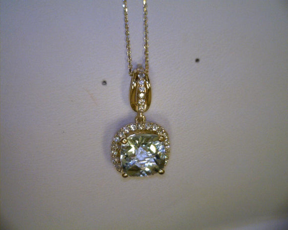Green Amethyst Diamond Pendant