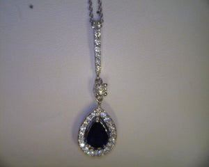 Pear Sapphire and Diamond Pendant