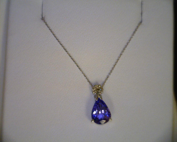 Pear Cut Tanzanite and Diamond Pendant