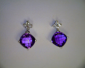 Cushion Cut Amethyst and Diamond Earrings