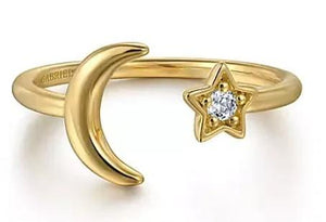 White Sapphire Star Moon Ring