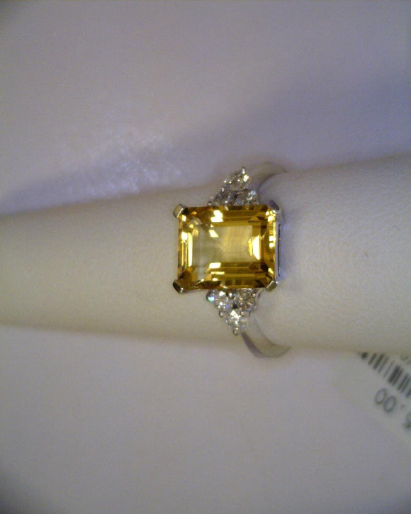 Yellow Quartz and Diamond Ring