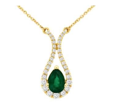 Pear Cut Emerald and Diamond Necklace