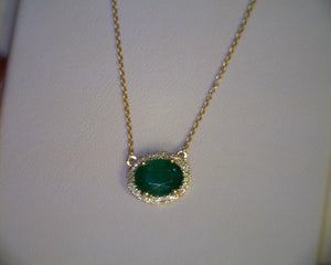 Oval Cut Emerald and Diamond Necklace