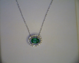 Oval Cut Emerald Diamond Halo Pendant