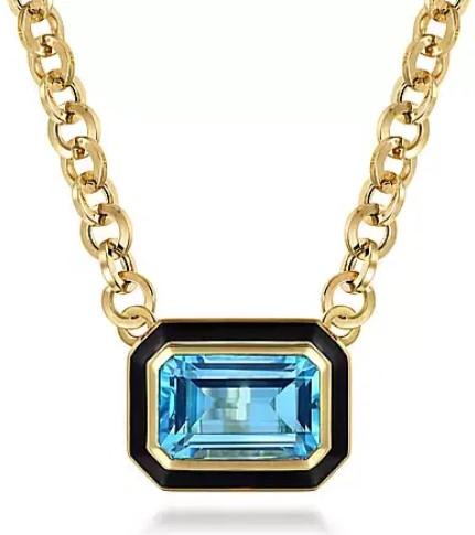 Emerald Cut Blue Topaz Necklace