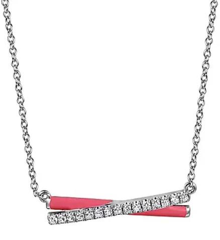 White Sapphire and Pink Enamel Necklace