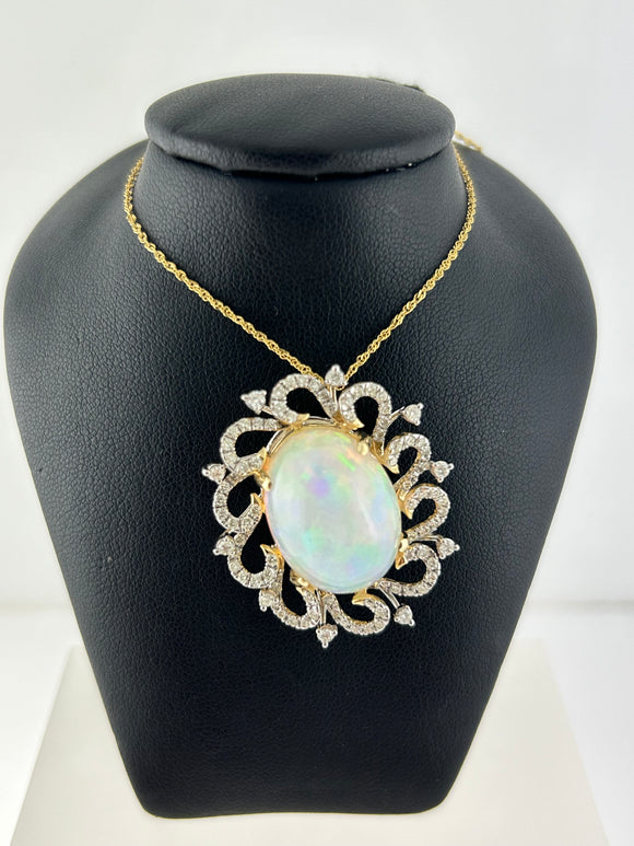 Oval Opal and Diamond Pendant