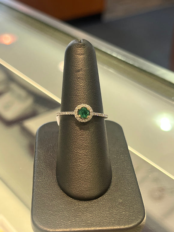 Platinum Diamond and Emerald Ring