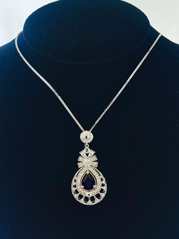 Platinum Sapphire and Diamond Pendant