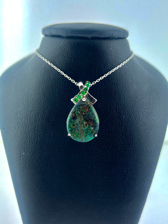 Andamooka Opal and Tsavorite Pendant