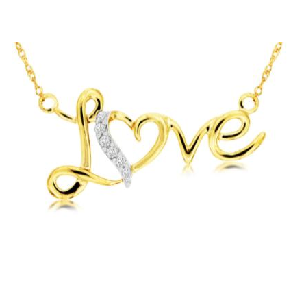 Diamond Heart and Love Necklace