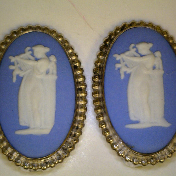 Blue Wedgewood Cameo Clip-On Earrings