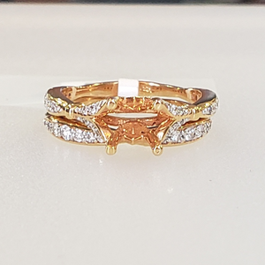 14K Rose Gold Split Leaf Diamond Wedding Set