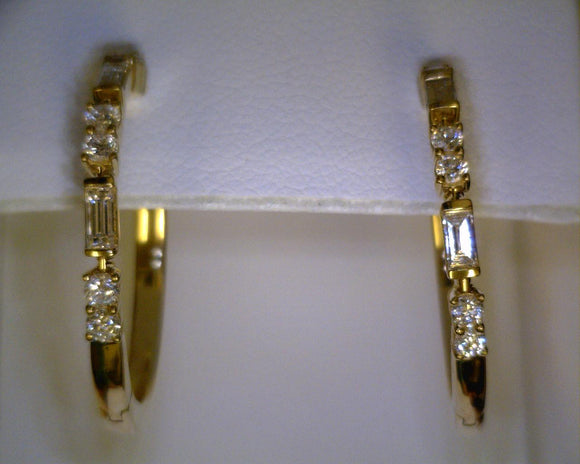 Diamond Round and Baguette Hoop Earrings