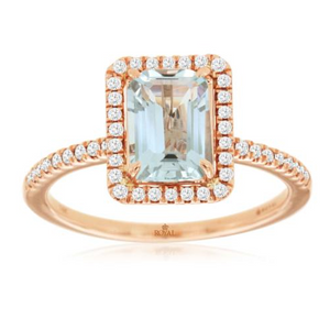 Aquamarine and Diamond Halo Ring