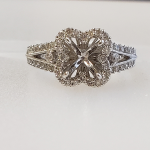 14K White Gold Clover Halo Diamond Engagement Ring
