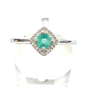 Emerald and Diamond Halo Ring