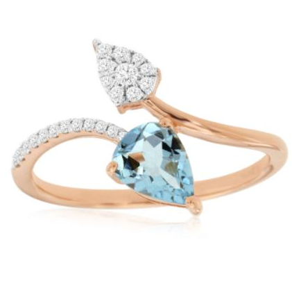 Aquamarine and Diamond Bypass Ring