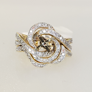 14K Yellow Gold Knot Swirl Diamond Wedding Set