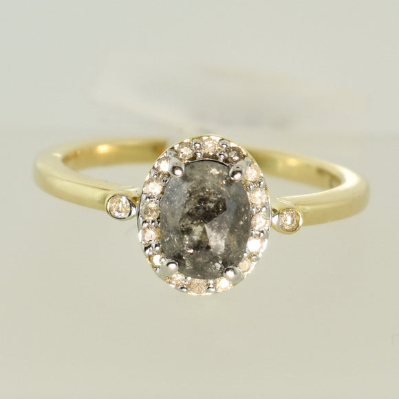 Salt and Pepper Diamond Oval Halo Ring