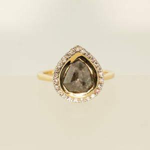 Pear Shaped Salt and Pepper Diamond Halo Ring