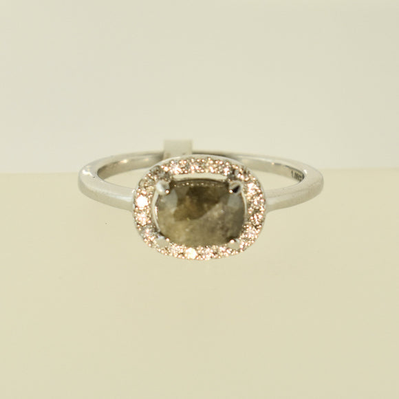 Oval Salt and Pepper Diamond Halo Ring
