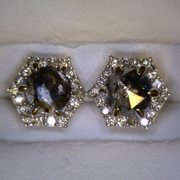 Hexagon Salt and Pepper Diamond Earrings