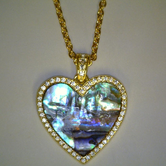 Mother of Pearl and White Crystalline Heart Pendant