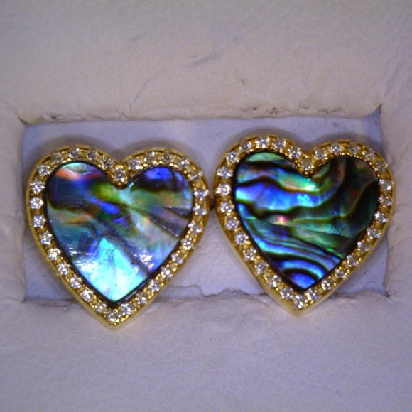 Mother of Pearl and White Crystalline Heart Earrings