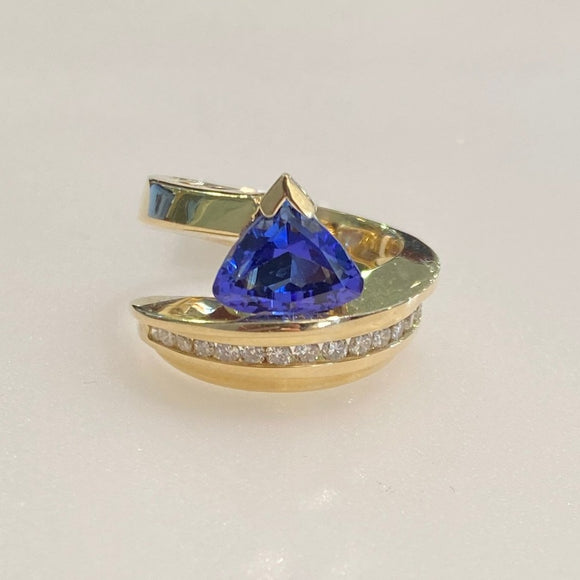 Trilliant Cut Tanzanite and Diamond Ring