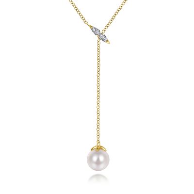 Diamond and Pearl Drop Bar Necklace