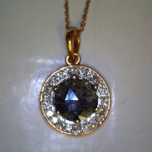 Salt and Pepper Diamond Round Halo Pendant