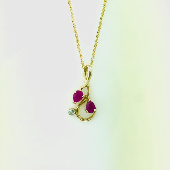 Pear Shaped Ruby and Diamond Pendant