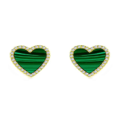 Malachite and White Crystalline Heart Earrings