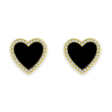 Onyx and White Crystalline Heart Earrings