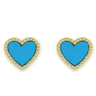 Turquoise and White Crystalline Heart Earrings