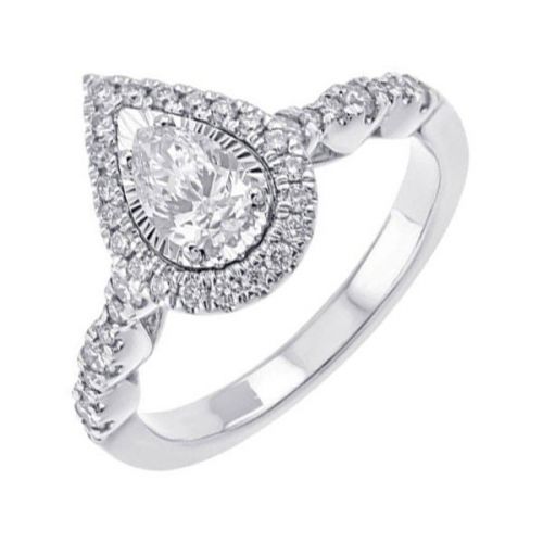 Pear Shaped Halo Diamond Engagement Ring
