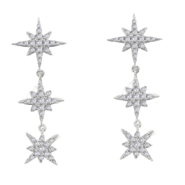 White Crystalline Star Drop Earrings